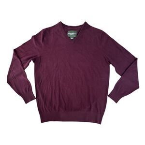 Eddie Bauer Men’s XL TALL Cotton Cashmere V Neck Maroon Long Sleeve Sweater EUC